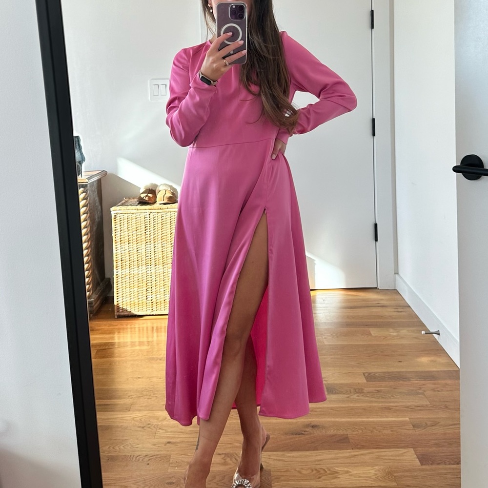 YAS Pink Midi Dress with zipped slit (size 4)